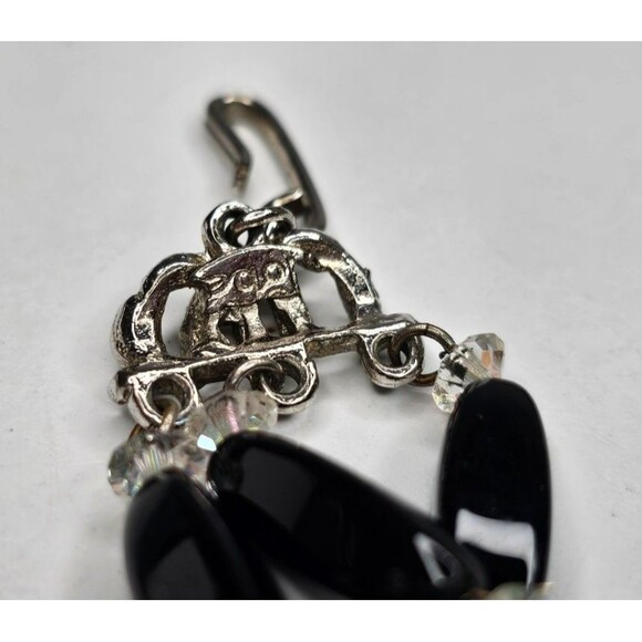 Vintage Triple Strand Pearl and Black Beaded Choker Necklace 14" - Picture 4 of 6